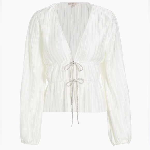 Wayf Payton Tie-Front Blouse. White Size Small. NWT - Picture 6 of 8